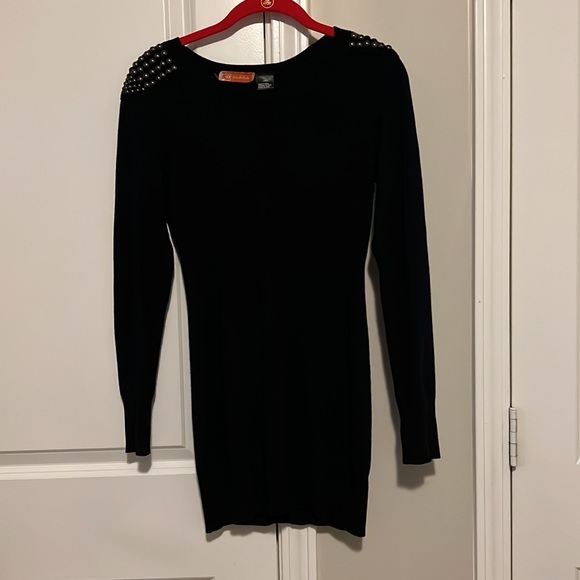 Black Sweater Dress with Studded Shoulders - Picture 3 of 3